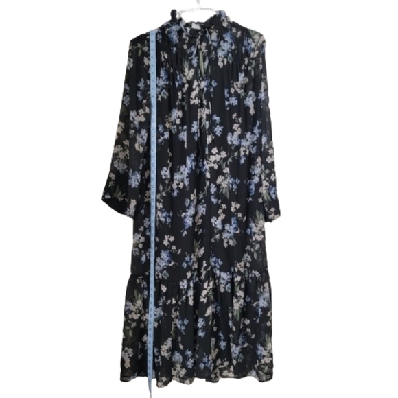 H&M Size S Ruffled Floral Chiffon Maxi Dress, Blue with Floral Pattern, NEW - Picture 12 of 16